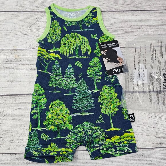 NWT Rags To Raches Baby Boy‎ Arbor Day Peek-A-Booty Romper Size 0-3 months - Picture 2 of 5